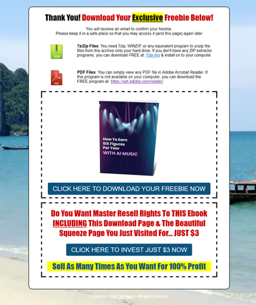 Earn 6 Figures with AI Music PLR Report Thank You Page