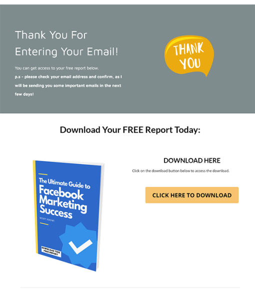 Facebook Marketing Success Report MRR Thank You Page