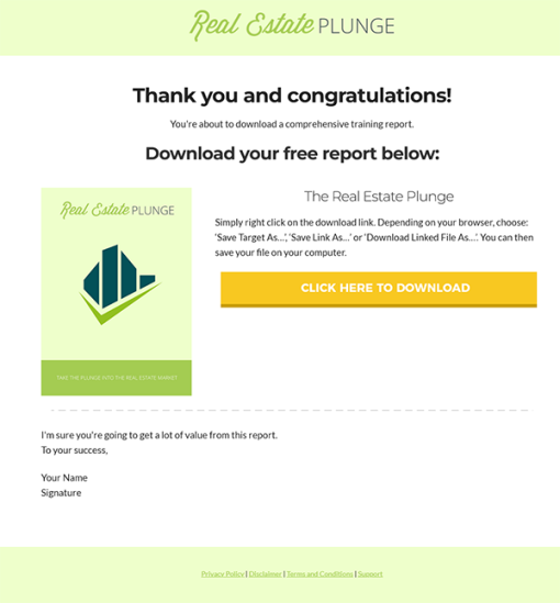 Real Estate Plunge MRR Report Optin Thank You