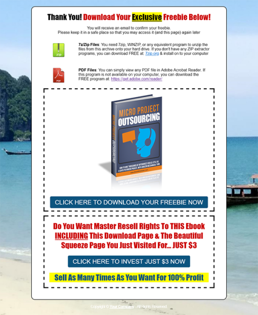 Micro Project Outsourcing MRR Ebook Squeeze Page Thank You